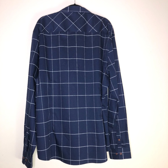 COOFANDY Men's Navy Blue Window Pane Button Down Shirt ~Sz XXXL - Picture 5 of 15